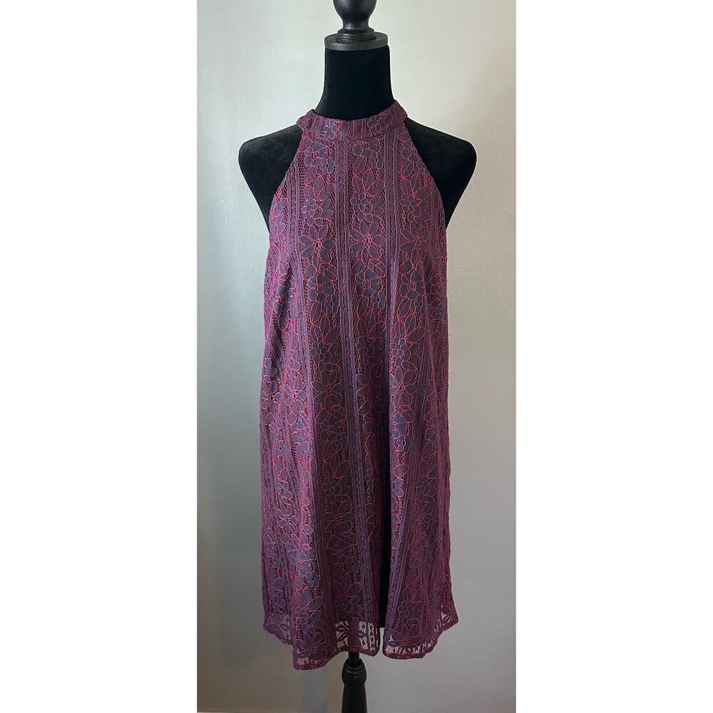 Ayla Lace Overlay High Neck Midi Dress